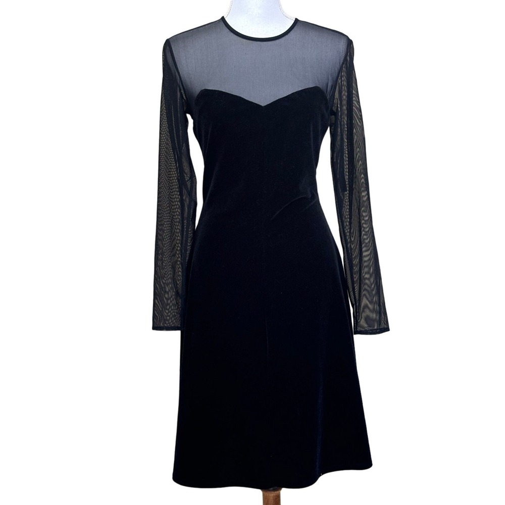 Vintage Niki by Niki Livas Black Velvet Mesh Gothic Party Dress Size 6 USA